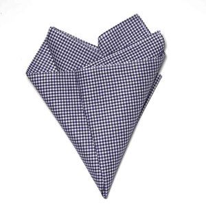 Gascoigne Extra Large Pocket Square Navy Blue White Gingham Check Cotton Men's